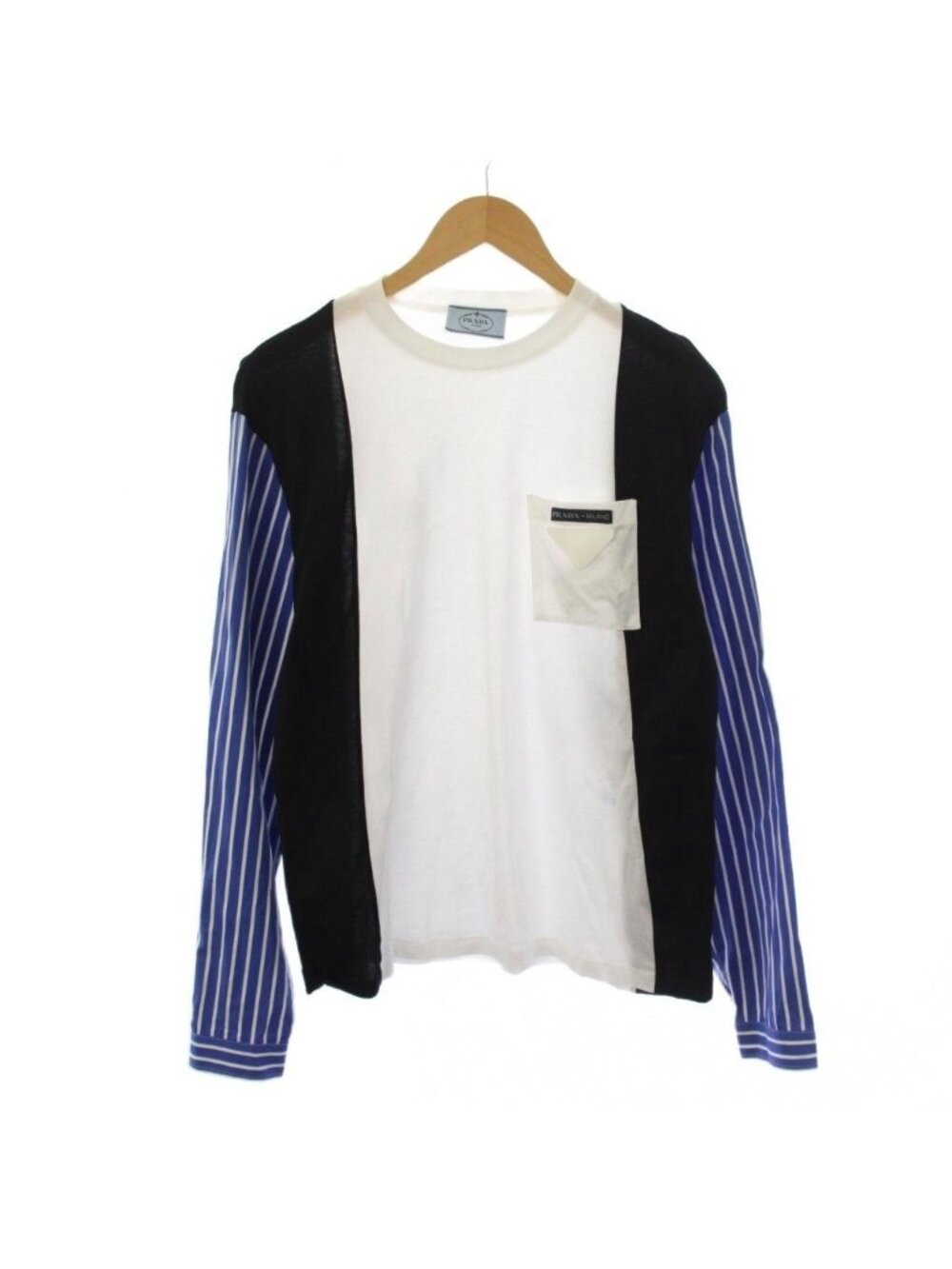 Prada T-Shirt Long Sleeve Crew Neck Striped Pattern XS Blue White Black